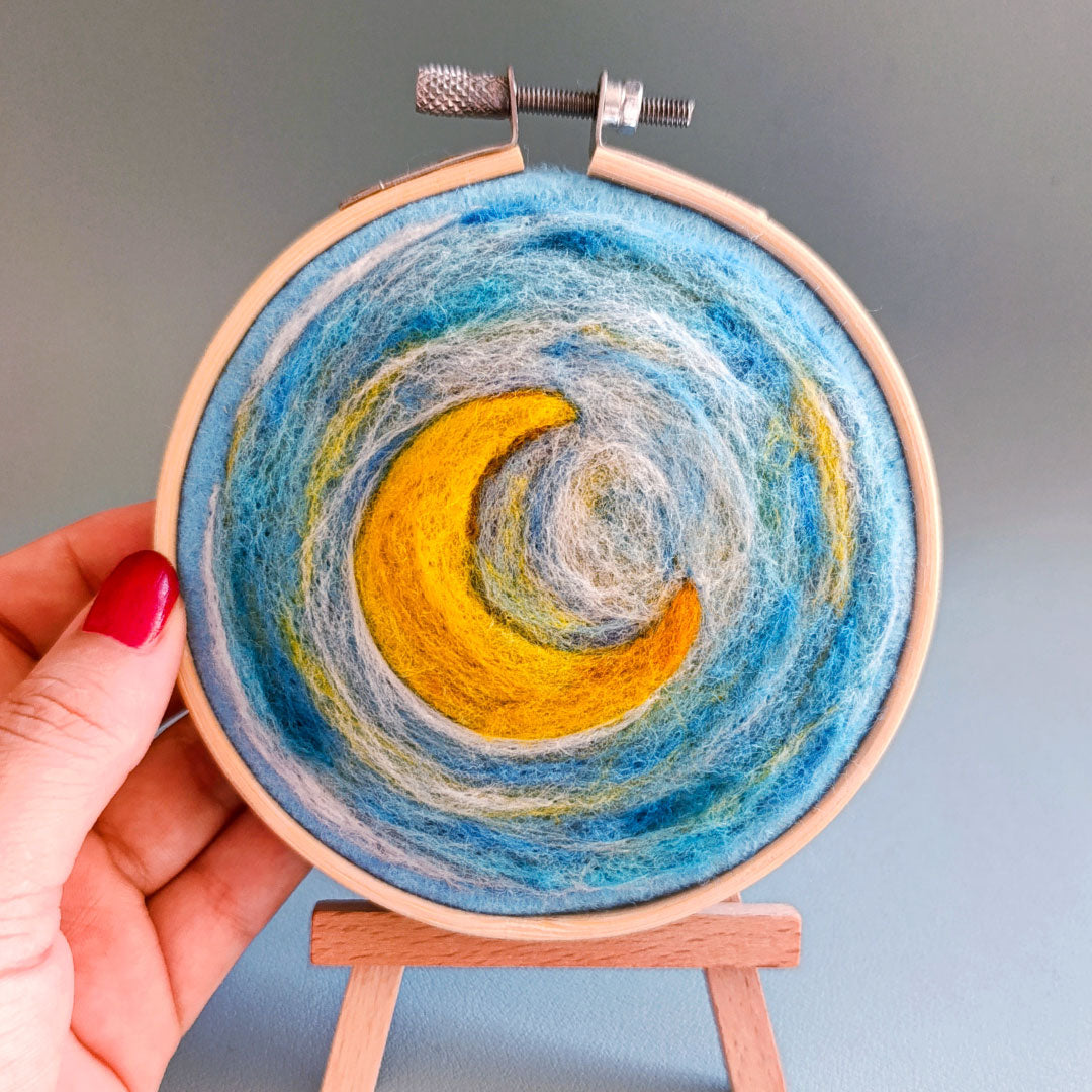 Pintar con lana: Edición "La Noche Estrellada" - Felting sobre bastidor