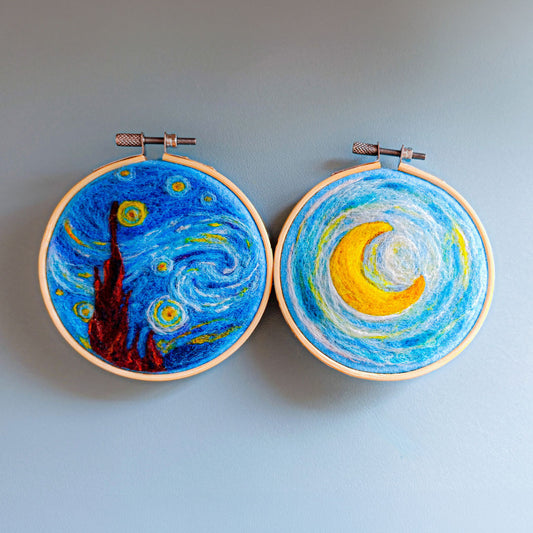 Pintar con lana: Edición "La Noche Estrellada" - Felting sobre bastidor